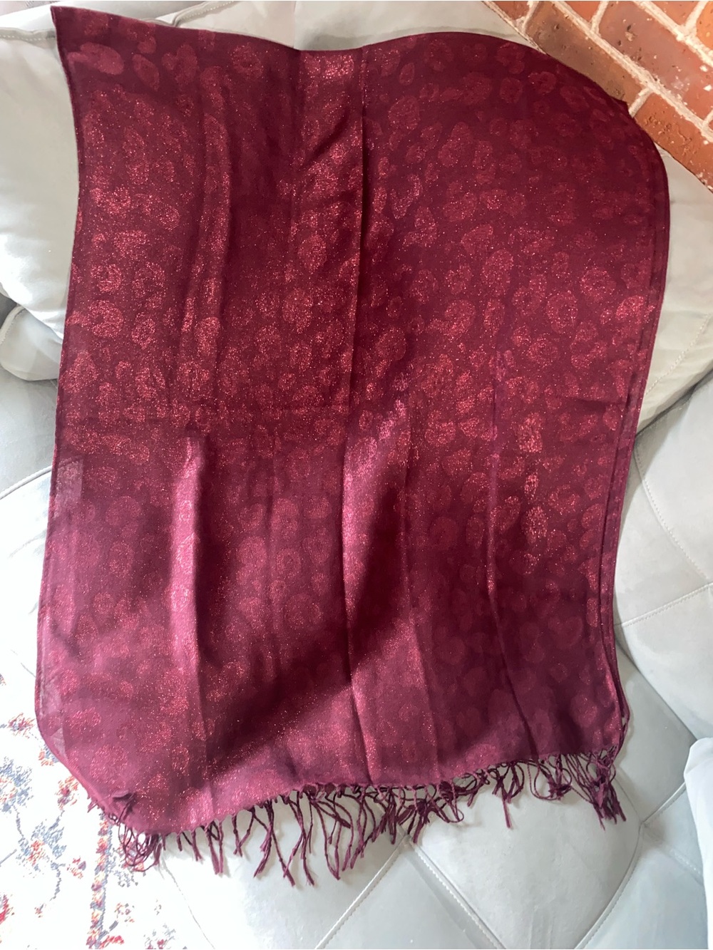 NWT TU Burgundy Patterned Shimmer Jacquard Scarf Wrap